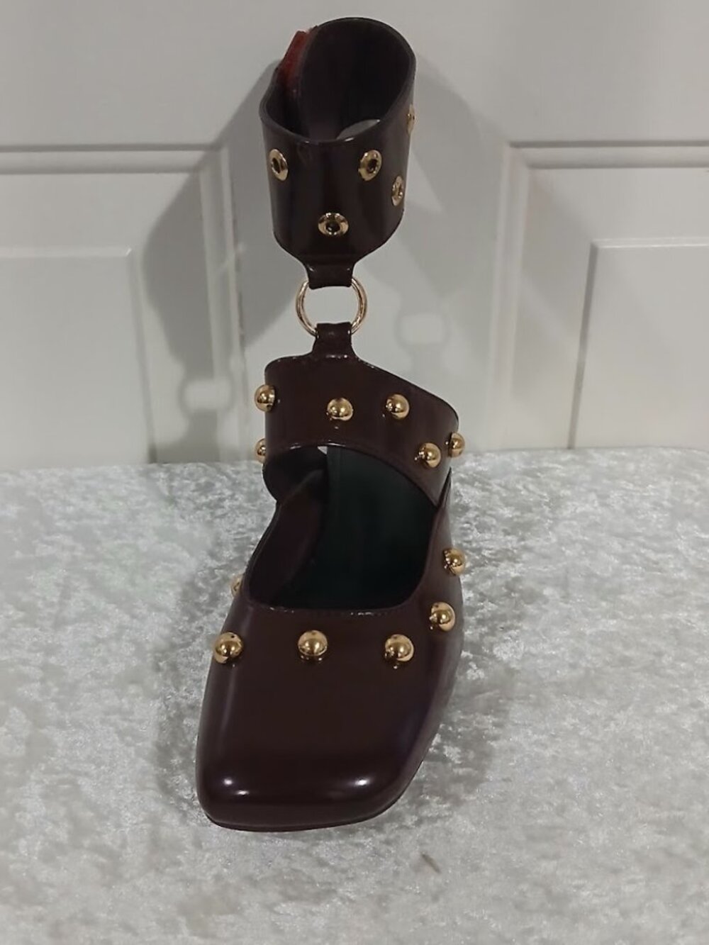 Womens Burgundy/brown Gold Studded Close Toe Mules